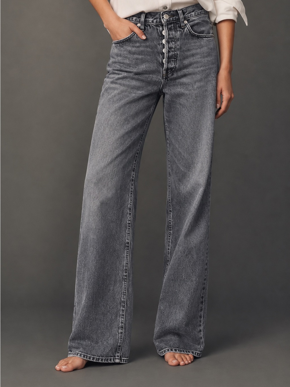 Everlane Gray High-Rise Organic Cotton Wide Leg Basic Demim